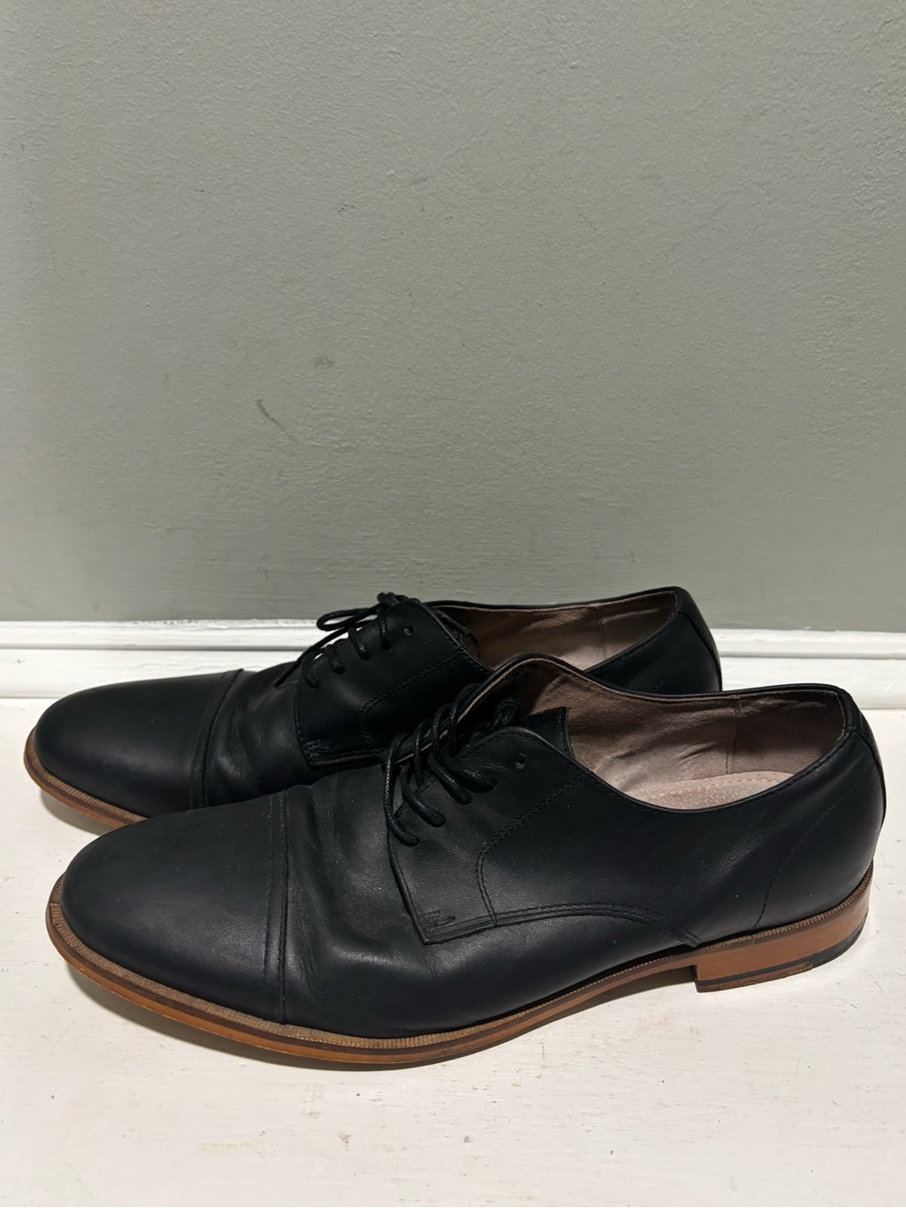 Aston Grey Classic Black Leather Oxford Men’s Dress Shoes-size 10